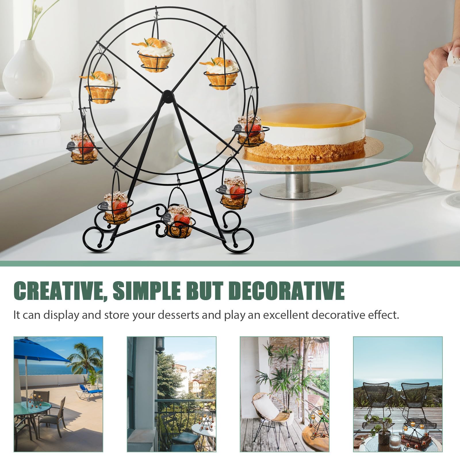 iplusmile 1pièce Support à Gâteau Grande Roue Rotatif Noir DIY pour Mariage Anniversaire Buffet Présentoir à Desserts et Pâtisseries Tasses Party Supplies
