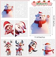 Vista 2 de CCINEE 8 hojas de calcomanías de Navidad para ventana, calcomanías de doble cara para ventana de auto de Navidad, copos de nieve, Papá Noel, renos