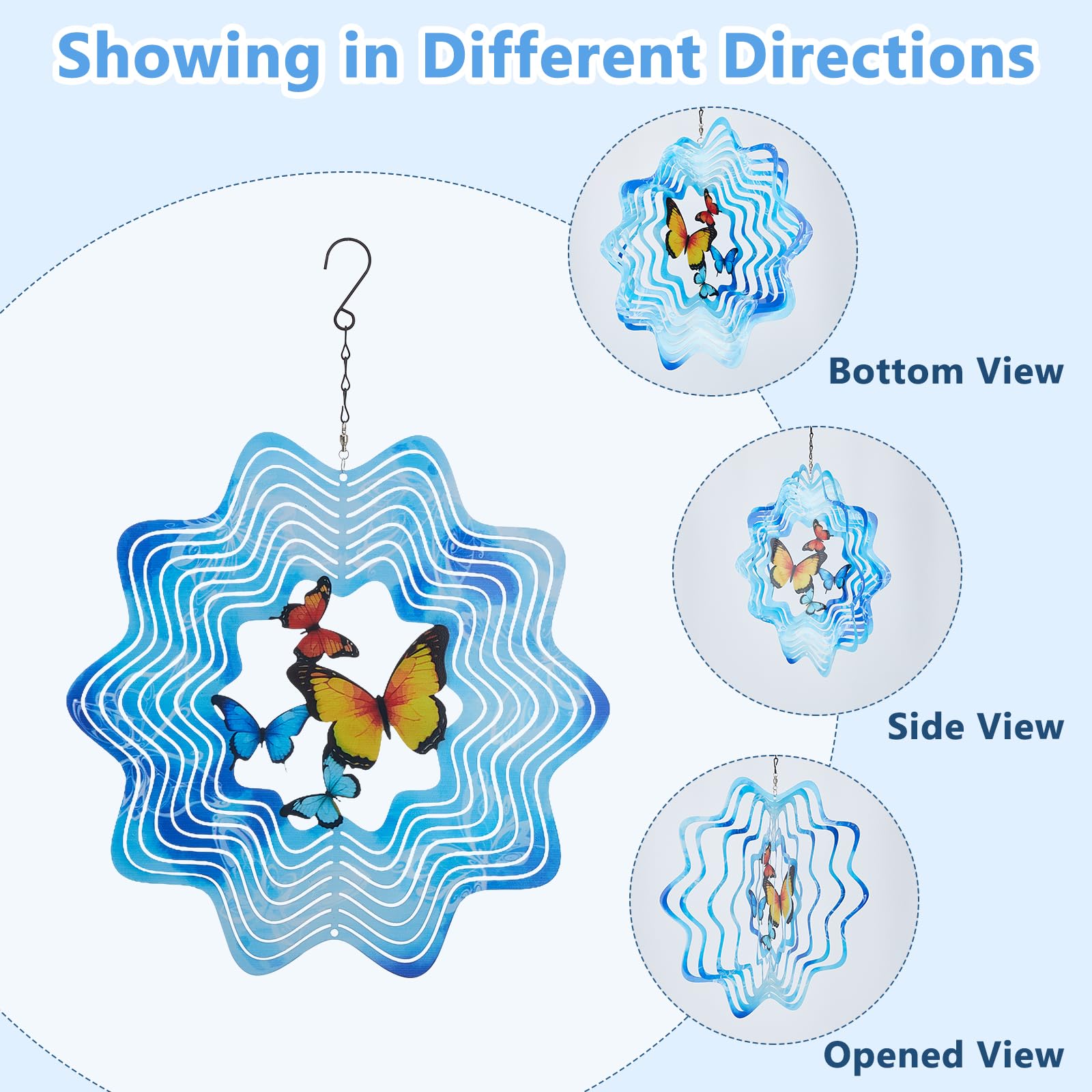 SUPERDANT Butterfly Wind Spinners 3D Stainless Steel Hanging Wind Catchers Kinetic Sculpture Art Garden Outdoor Indoor Decoration Christmas Ornament Gifts for Women Mom Grandma 30cm/12in - Image 2