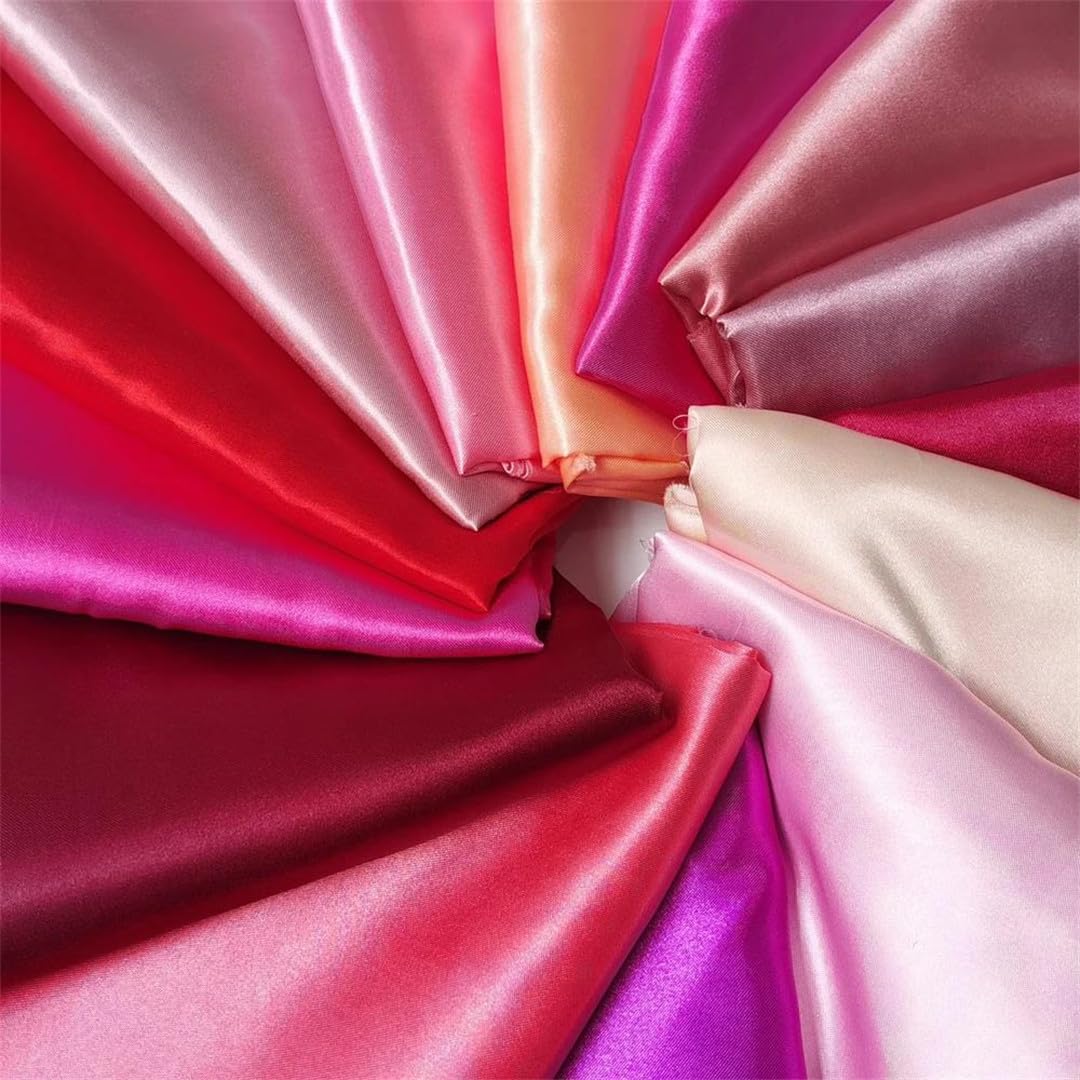 Seidiger Satin-Stoff, 1 m, 2 m, 5 m, für Schals, Bastelarbeiten, Rosa, Rot