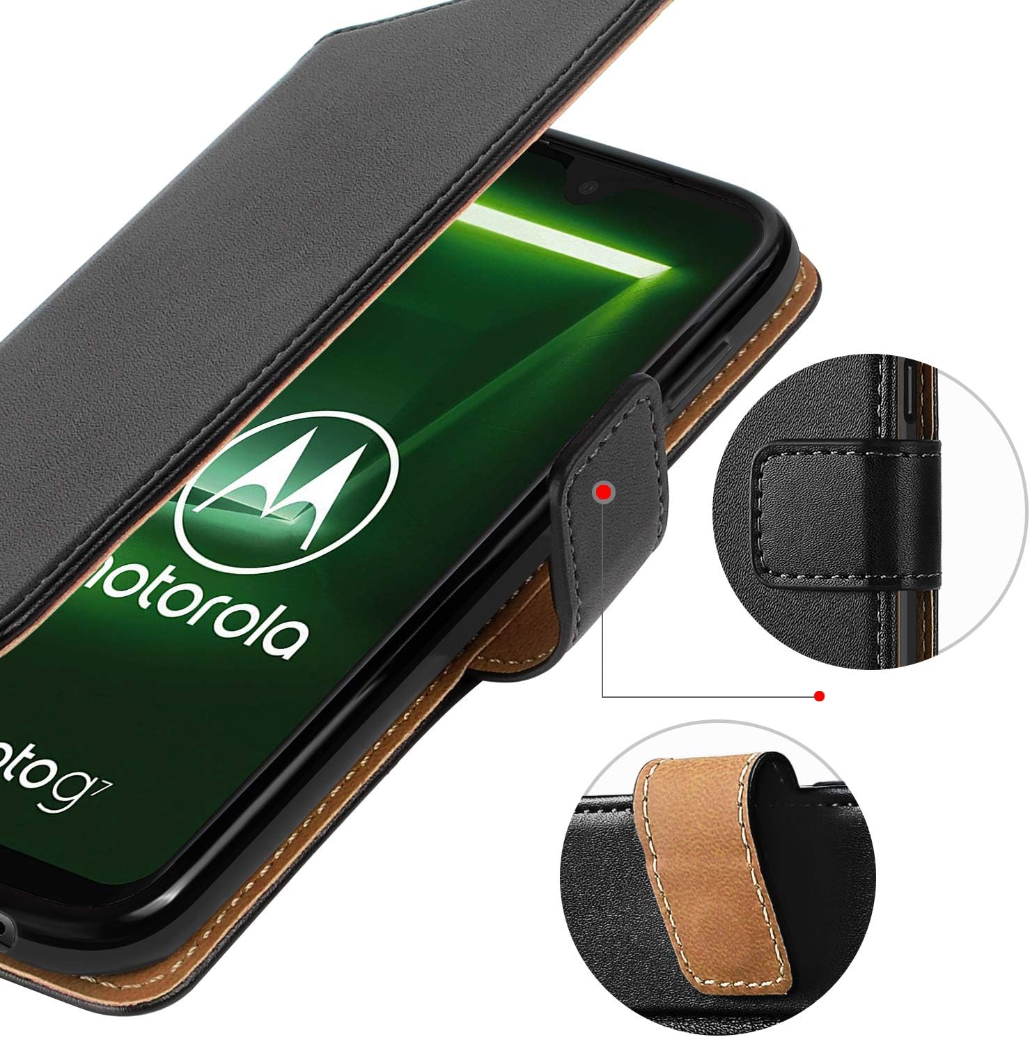 HOOMIL Wallet Case for Moto G7, for Moto G7 Plus, [Classic Business Series] Flip Leather Cover- Black