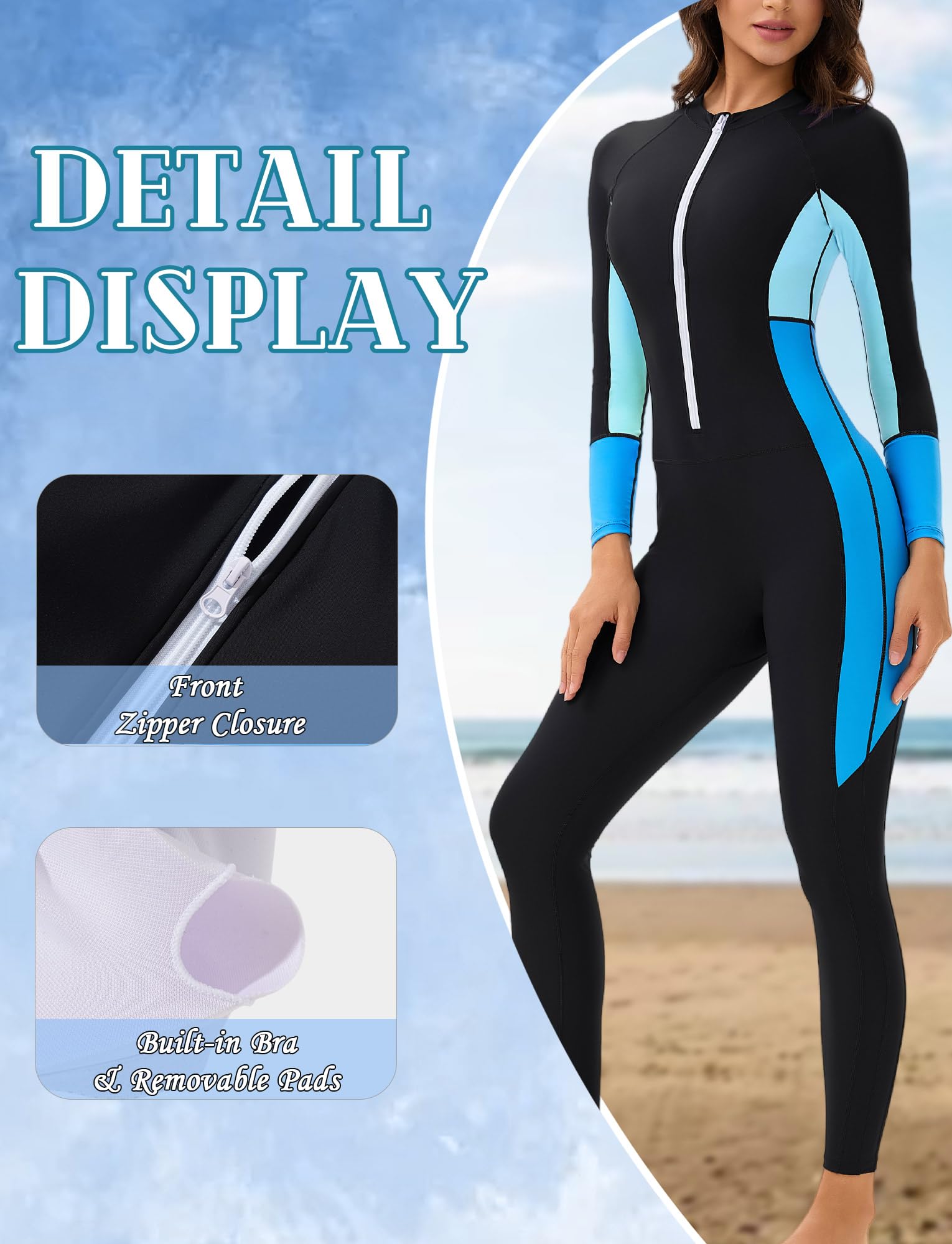Traje de baño de una pieza de manga larga UPF 50+ con brasier integrado para mujer