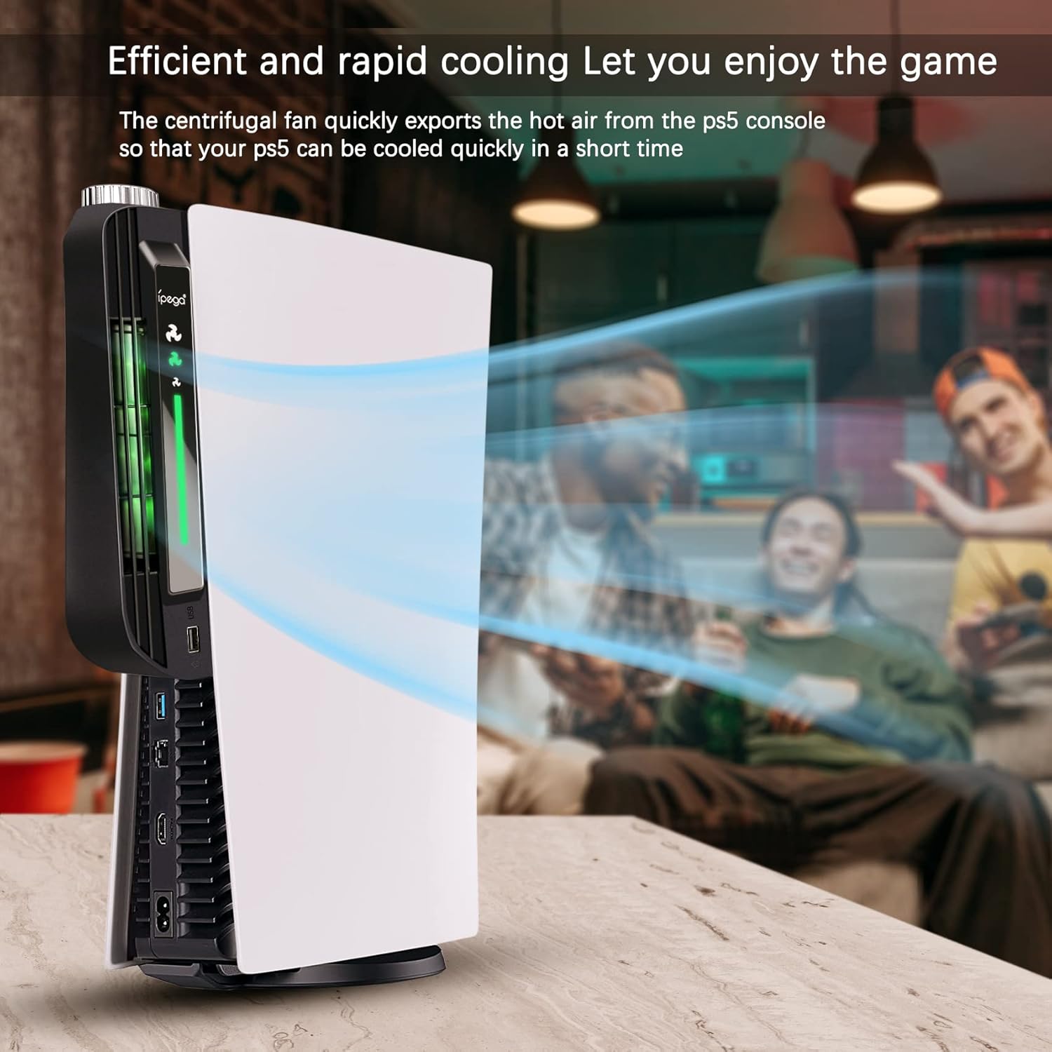 Cooling Fan for PS5 Disc & Digital Edition - Upgraded Centrifugal Fan with USB Port, 3-Speed Adjustable with LED Indicator （Black） (Black)