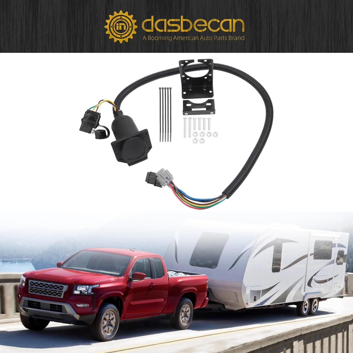 Dasbecan 4 Way and RV 7 Way Trailer Wiring Harness Compatible with 2005-2022 Nissan Frontier 2005-2010 Xterra Pathfinder 2009-2012 Suzuki Equator Flat Trailer Wire Kit Replaces# 118282 43534