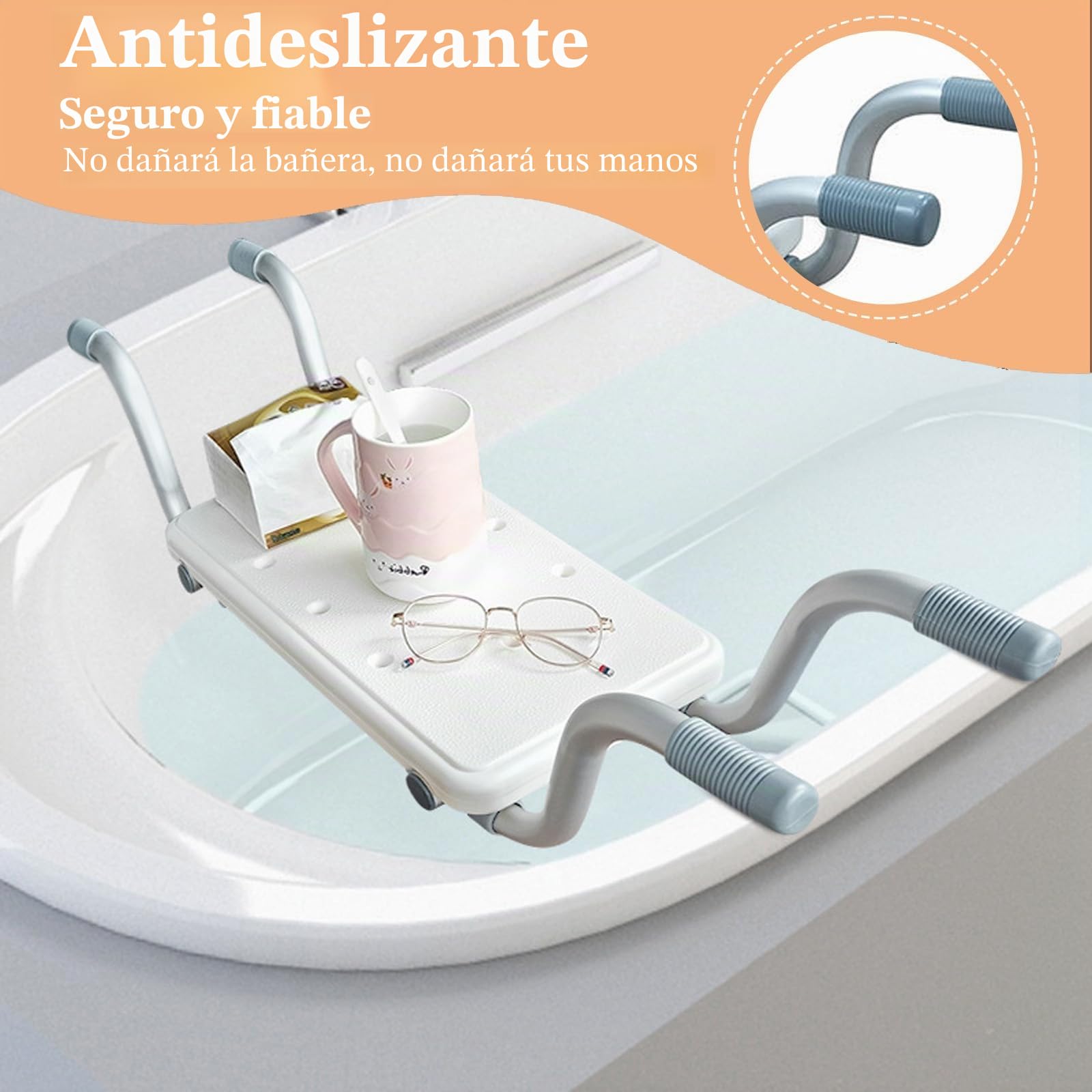 Asiento de bañera, Tablas Extensibles de 72 – 82 cm, Capacidad de Carga de 136 kg,Asiento de baño Ajustable para bañera Tabla de bañera, con Asa de Agarre, Asiento de bañera para Adultos