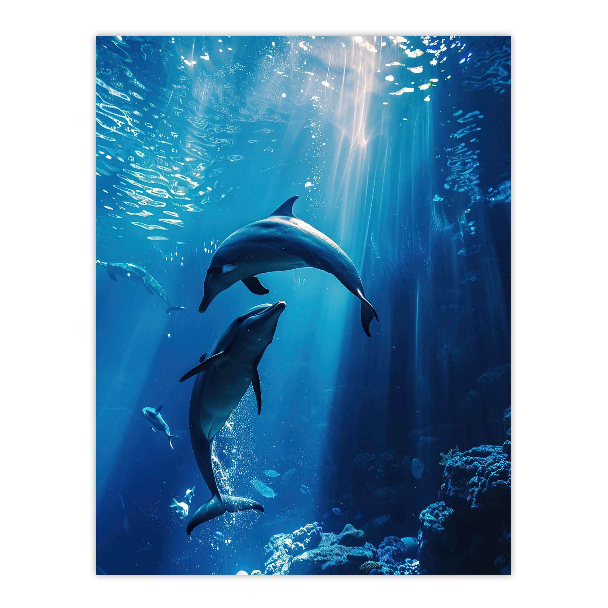 Artery8 Majestic Dolphins Marine Life Underwater Seascape Living Room Large Wall Art Poster Print Thick Paper 18X24 Inch