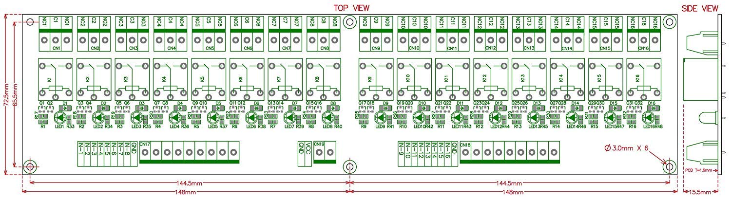 Electronics-Salon Montaggio su guida DIN 16 SPDT relè di potenza modulo di interfaccia, 10A Relay, 12V Coil.