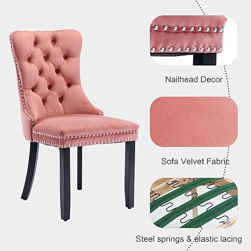 Miniatura 7 de Rhomtree Sillas de comedor contemporáneas con botones capitoné tapizados de terciopelo de alta gama con respaldo de cabeza de clavo y moldura de