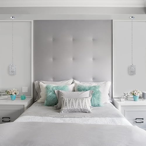 Miniatura 6 de Globe Electric Lámpara colgante cilíndrica de 1 foco Angelica, acabado cromado, pantalla para lámpara de cristal, cable transparente de 15',