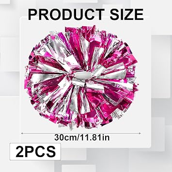 2PCS Cheerleading Set, Ring Style Cheerleader Pom Poms in Rose Red and Grey, Pompoms Cheerleading 30 cm for Dance and Events