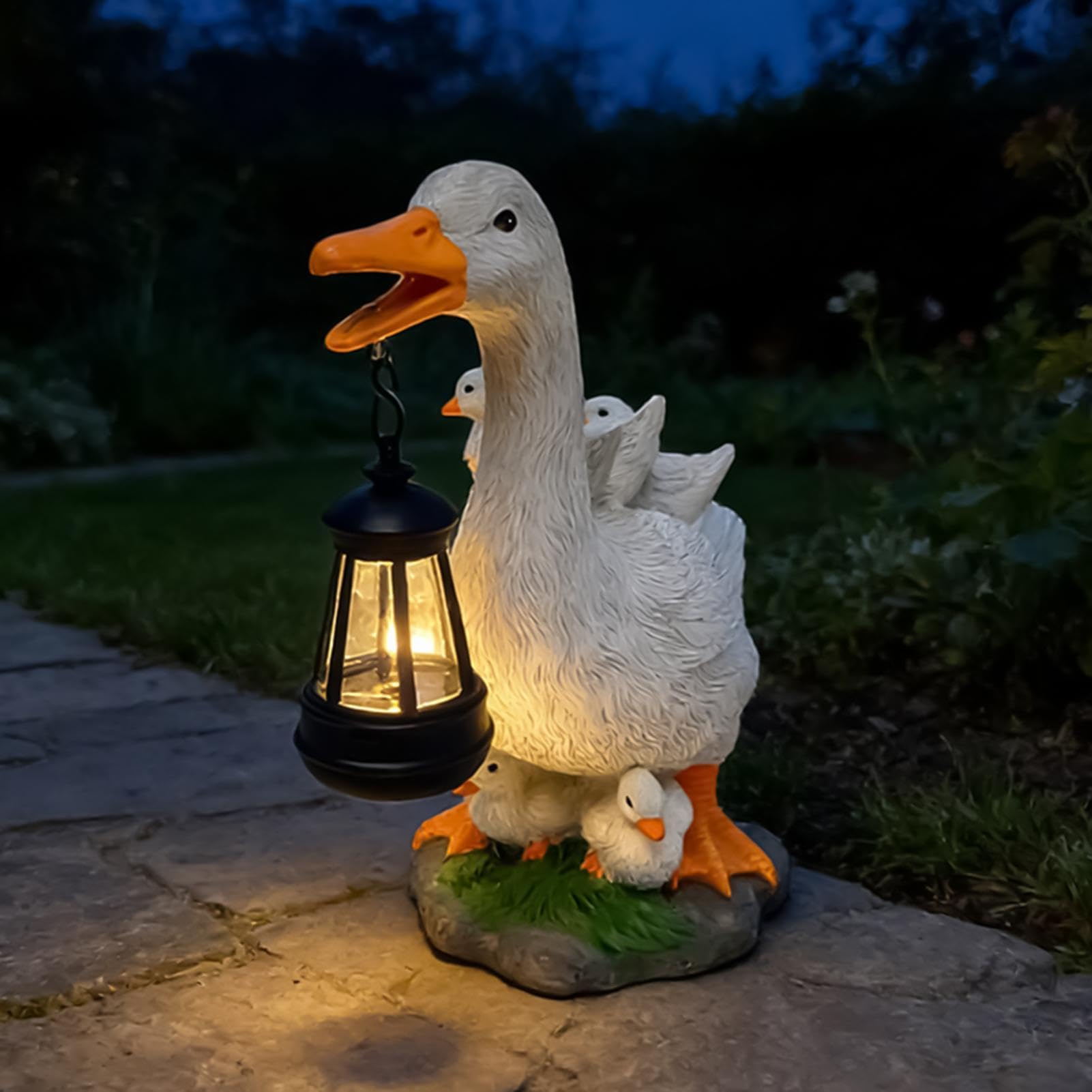 Figurka Solarna z Lampionem Kaczka Kształt Realistycznej Nocnej | Ogródowa Latarnia z Zasilaniem Słonecznym do Ogrodu Podwórka Trawnika Ganku Ścieżki Wejścia na Podwórko Na Urodziny