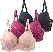 Women's Lace Bra with Underwire Plus Size Full Coverage Bra Bra Comfortable Push Up Lingerie Non-Padded Support Wide Adjustable Straps - Pack of 3