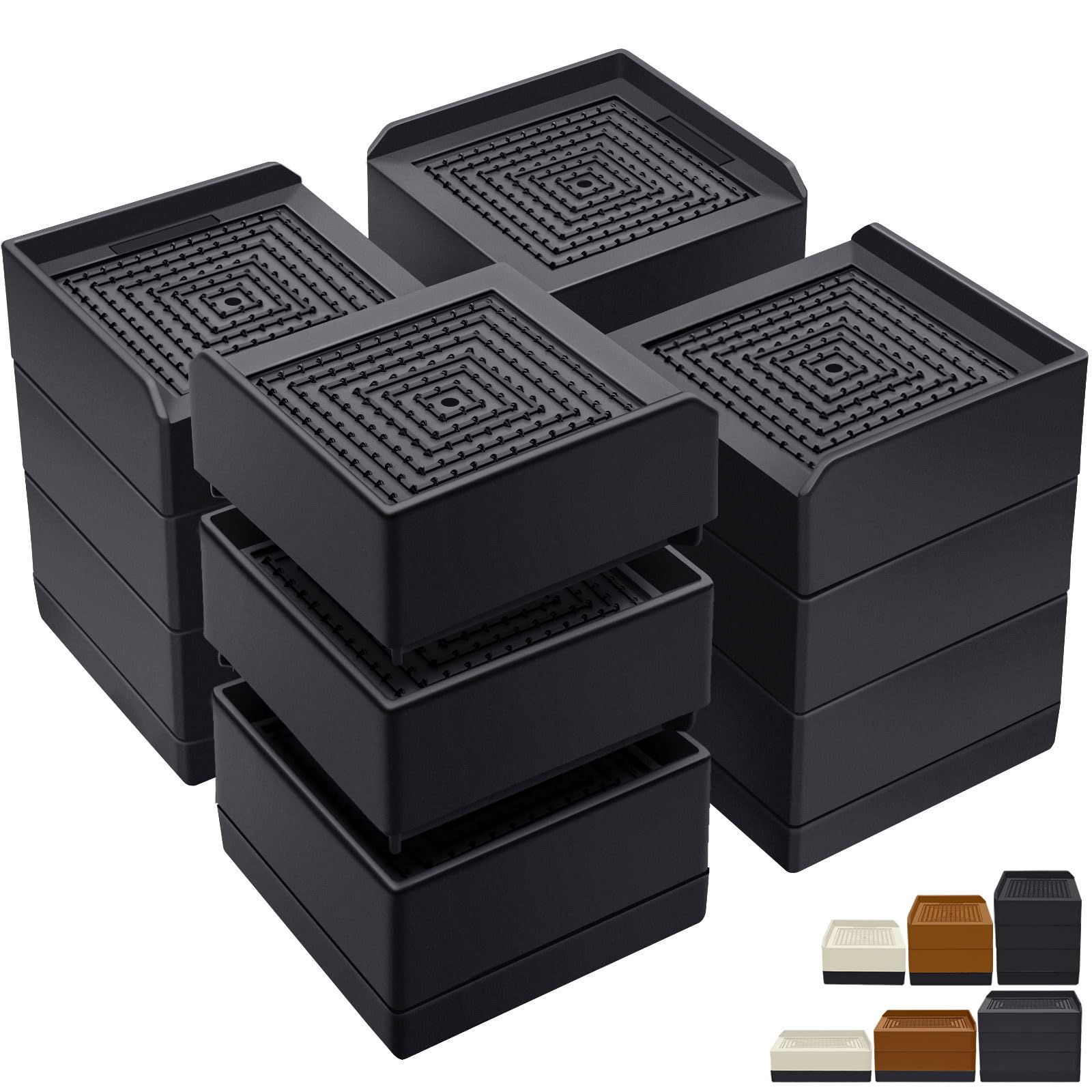 Bed Risers 4 inch Heavy Duty, Furniture Risers for Desk Table Sofa Couch Lifts to 1.5、3 or 4 in, Square Adjustable Risers Blocks, Support Up to 1,300 Lbs（4 Pack-Black）