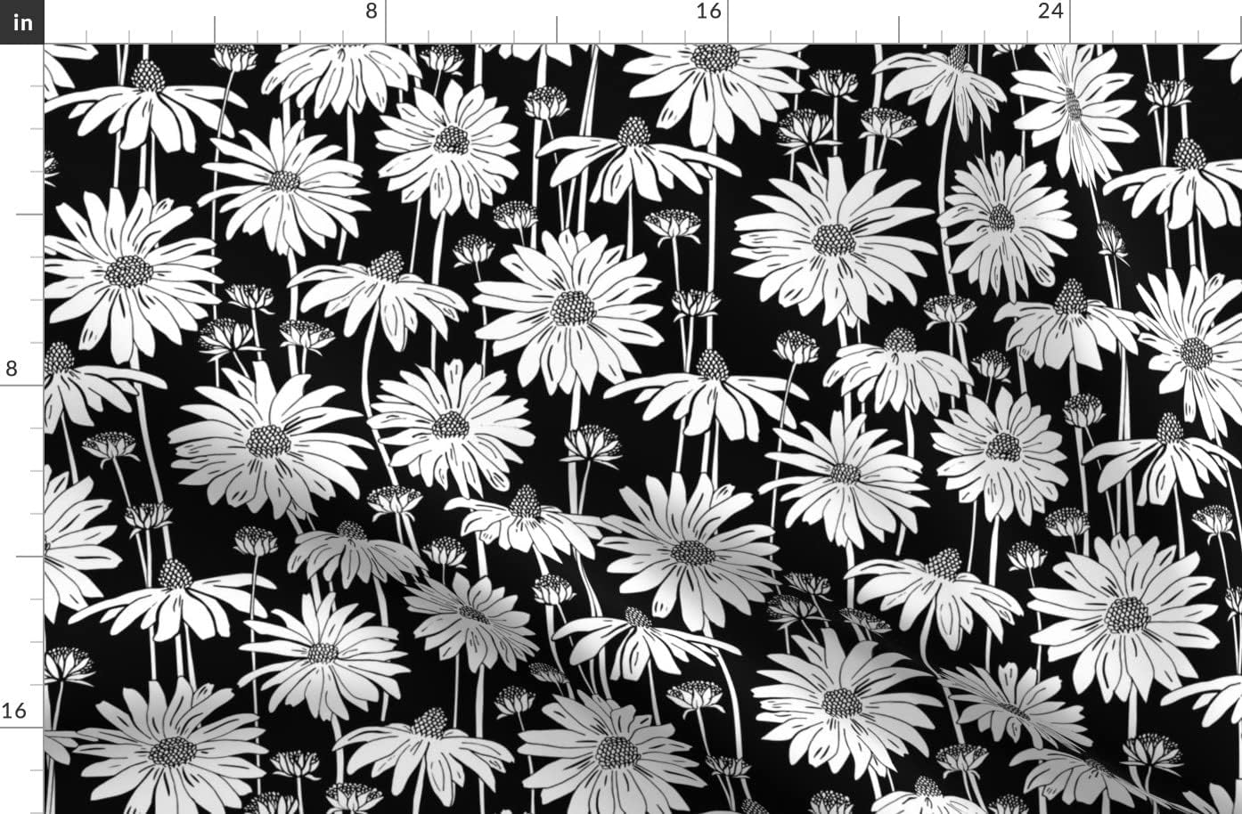 Spoonflower Fabric - Color Garden Black White Flowers Daisies Gardening Coloring Book Printed on Organic Cotton Sateen Fabric by The Yard - Sewing Quilting Apparel Home Decor