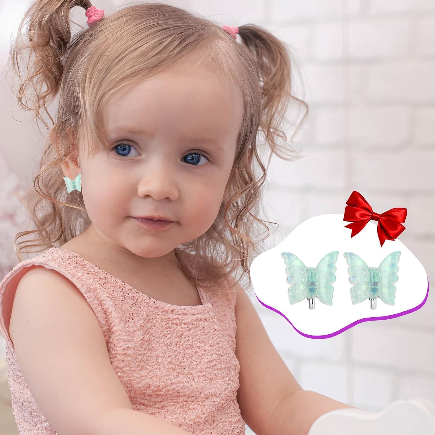 Unicorn Clip On Earrings with Gift Box for Little Girls, Bling Rainbow and Butterfly Earrings, Toddler Princess Costume Jewelry Party Favors Gift for Dress up Pretend Play (3-8 Years)