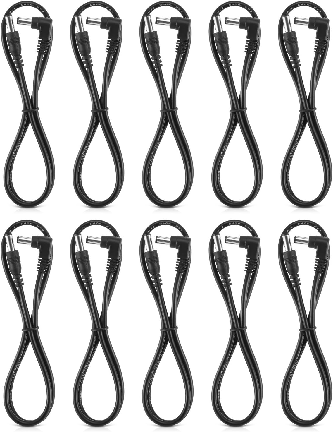 Donner Guitar Pedal Power DC Cable, 60 CM Effect Power Supply Cord - 10 Pack, Male to Male