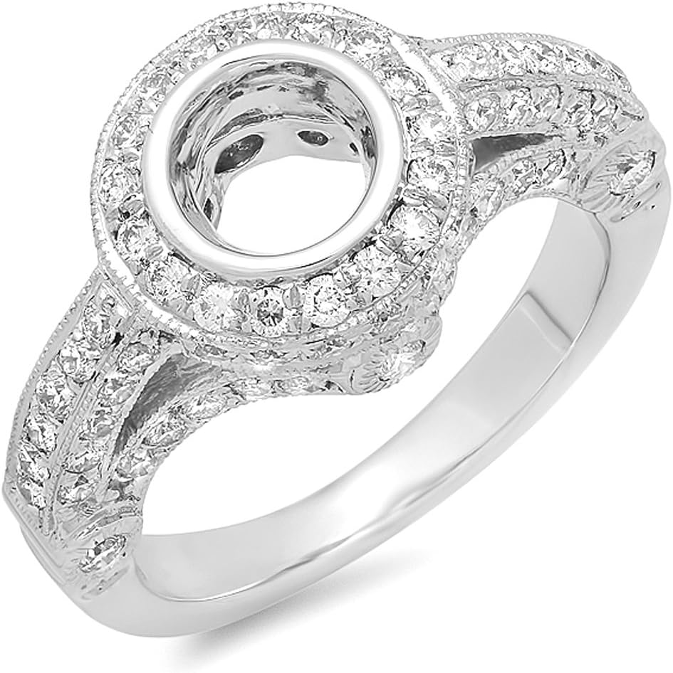 Dazzlingrock Collection 1.00 Ctw Round Natural Diamond Women Bridal Semi Mount Ring (No Center Stone), 14K White Real Solid Gold