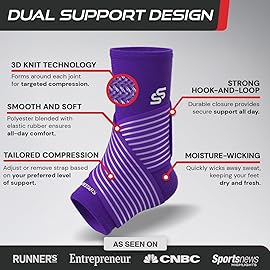 Sleeve Stars Ankle Brace for Women & Men, Ankle Wrap for Sprained Ankle, Compression Sleeve for Plantar Fasciitis Relief, Easy Customizable Support: w/Removable Strap (Pair/M:10-12/Dark Purple)