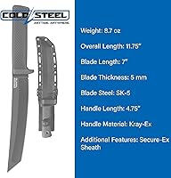 Vista 8 de COLD STEEL Recon Tanto 7" SK-5 Razor-Sharp Blade 4.75" Kray-Ex Handle Military Tactical Fixed Blade Knife w/Secure-Ex Sheath