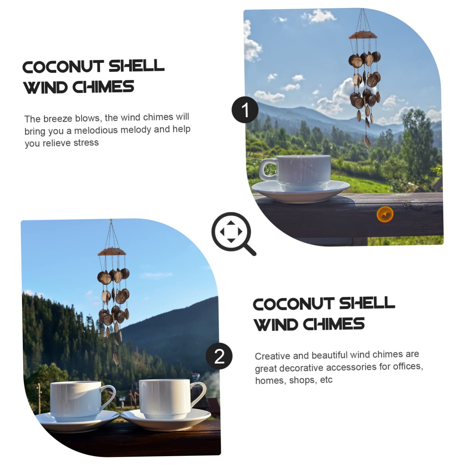 UKCOCO Campanelli Vento Creativi in Guscio di Cocco Marrone, Decorazione da Appendere per Giardino, Allevia Stress e Rispetta L'ambiente