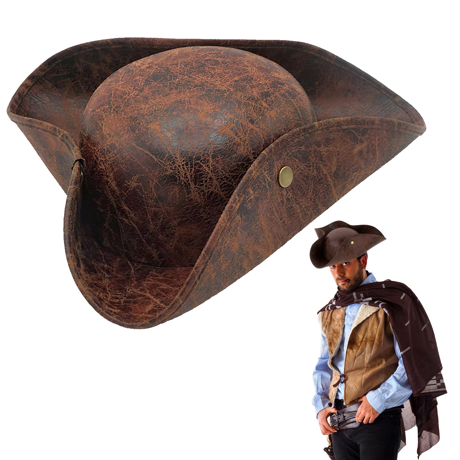 Brown Pirate Hat for Adult Pirate Accessories for Men Women Tricorn Hat Pirates Cap, Halloween Costume Accessories