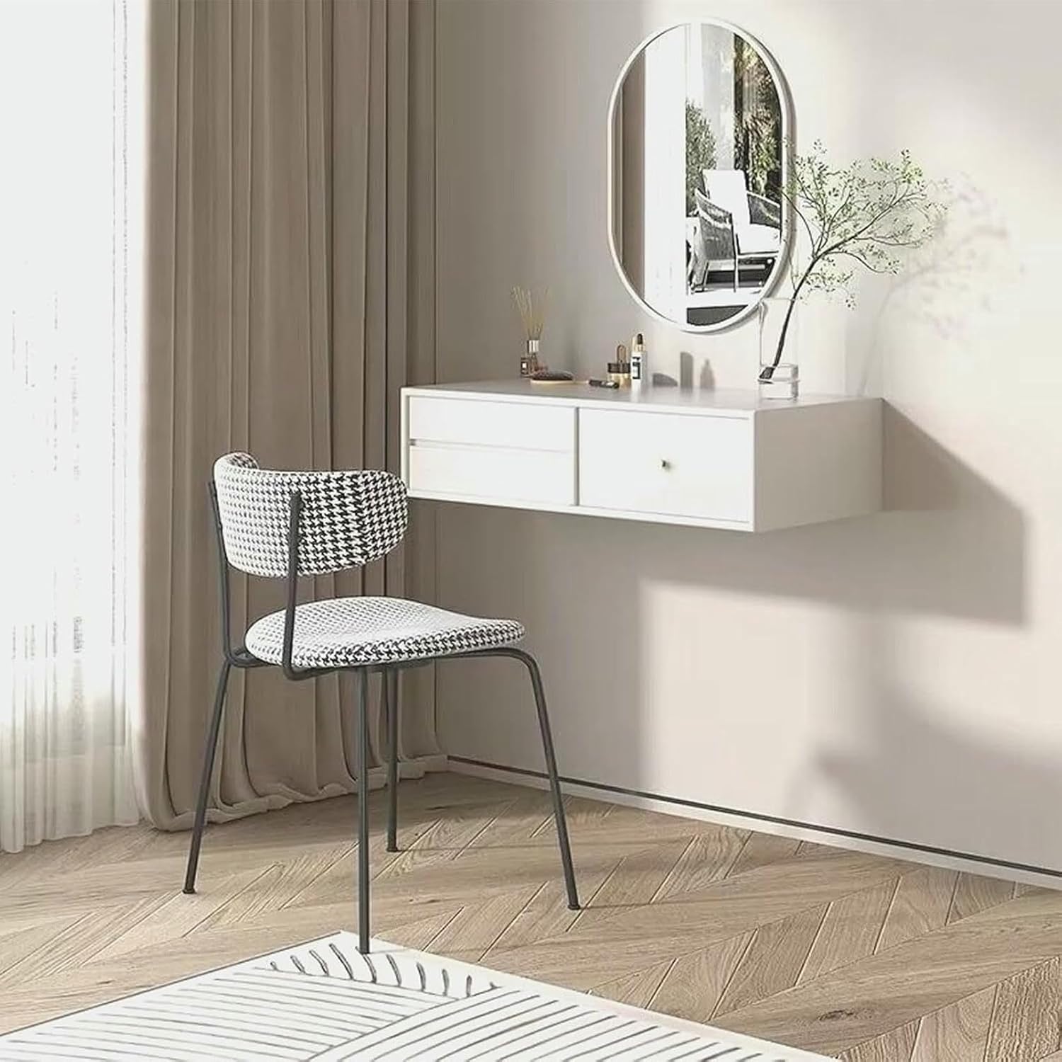 Floating Makeup Vanity for Wall, White Corner Floating Desk Dresser, Wall Mounted Floating Dressing Table with Storage