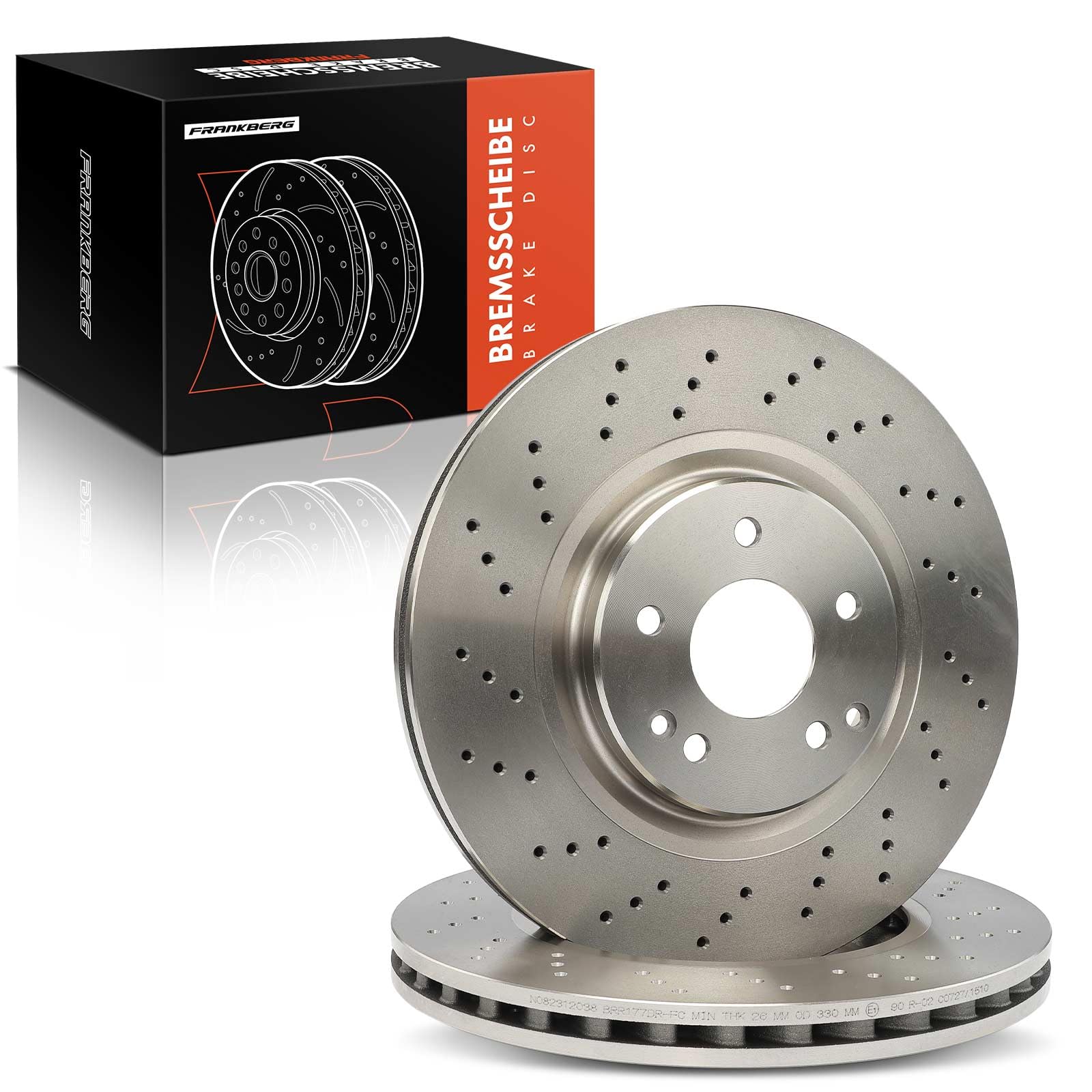 Frankberg 2 discos de freno delanteros ventilados Ø330 mm A2034211312 | Compatible con: Clase C Modelo T S203, SLK R171, CLK Cabriolet A209, CLK C209, Clase C W203