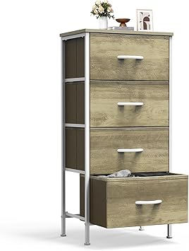 44% off: Sweetcrispy Nightstand Small Bedroom Dresser with 4 Fabric Drawers, Bed Side Furniture End Table, Wooden …