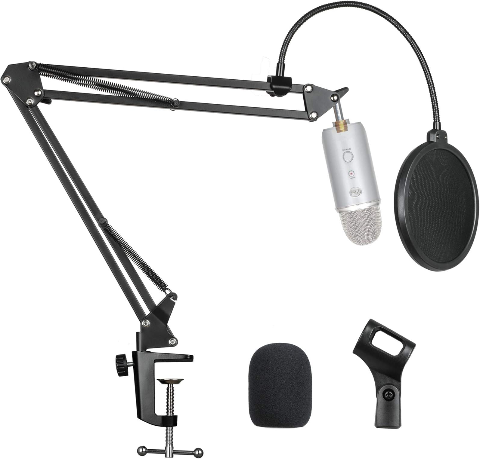 Pipishell Microphone Stand, Mic Stand with Pop Filter and Mic Holder, 5/8”Screw for Blue Yeti, Snowball, Spark, Yeti x and All Other Microphones -PIMS01