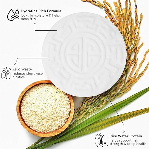 Miniatura 9 de Barra de champú de agua de arroz 2 en 1, champú y acondicionador sólido de agua de arroz fermentada para el crecimiento e hidratación del cabello