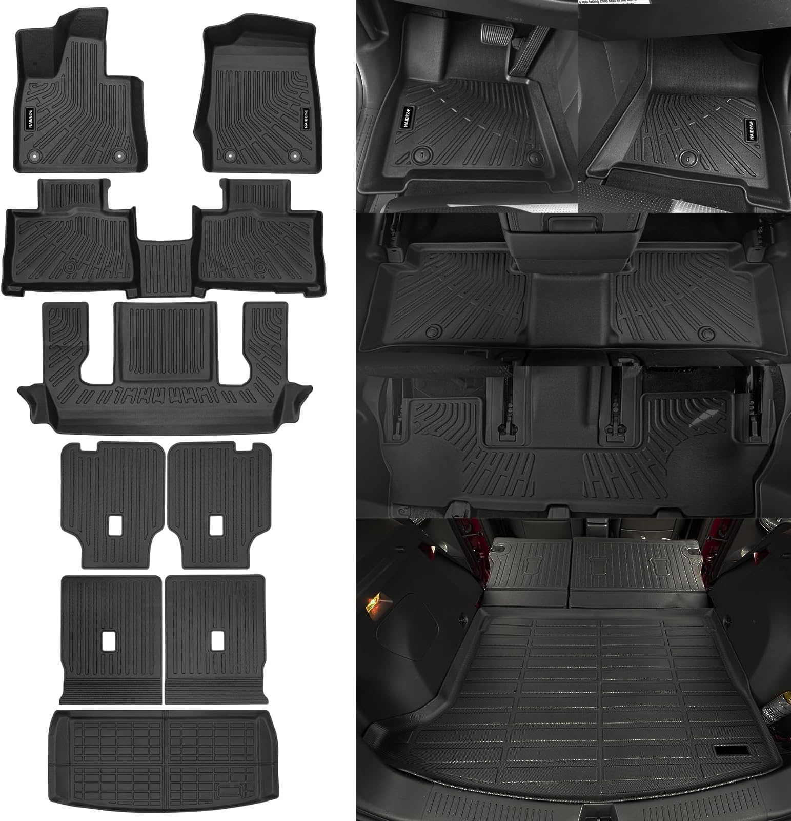 Naibeve Floor Mats for 2020-2024 2025 Lincoln Aviator 6-Seater with 2nd Row Bucket Seats for Lincoln Aviator Floor Mats & 2nd Row Backrest Mats & Cargo Mat with 3rd Row Backrest Mats Accessories