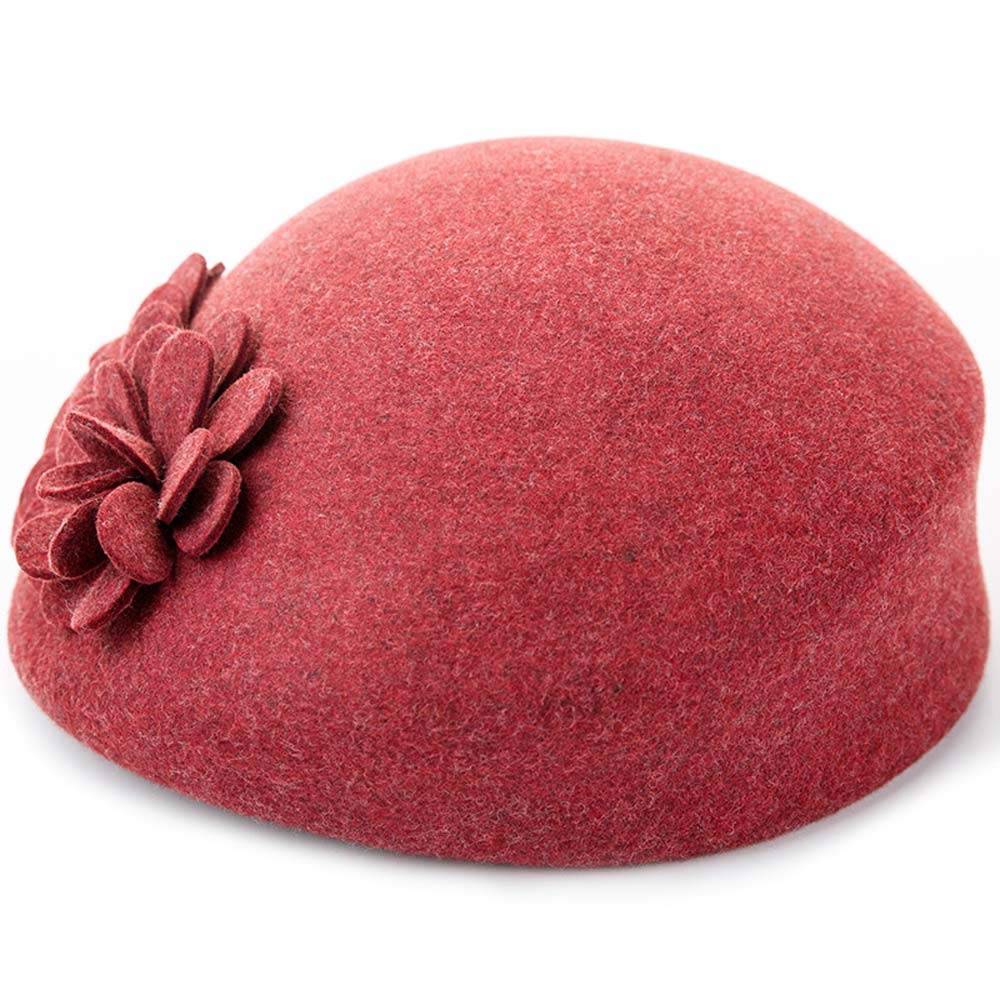 Béret en laine JIA JIA bonnet casquette classique couleur solide rouge avec applique pour femme