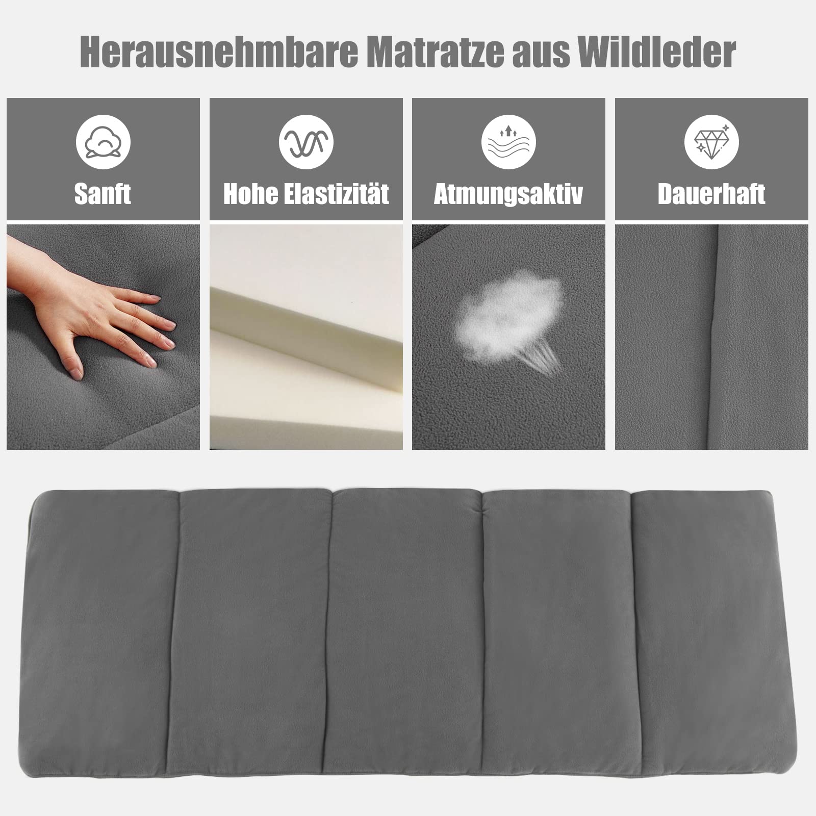 COSTWAY Łóżko polowe składane, łóżko kempingowe z materacem, poduszką i kieszenią boczną, przenośny leżak kempingowy, obciążenie do 150 kg, w zestawie torba do noszenia, na plażę, szare