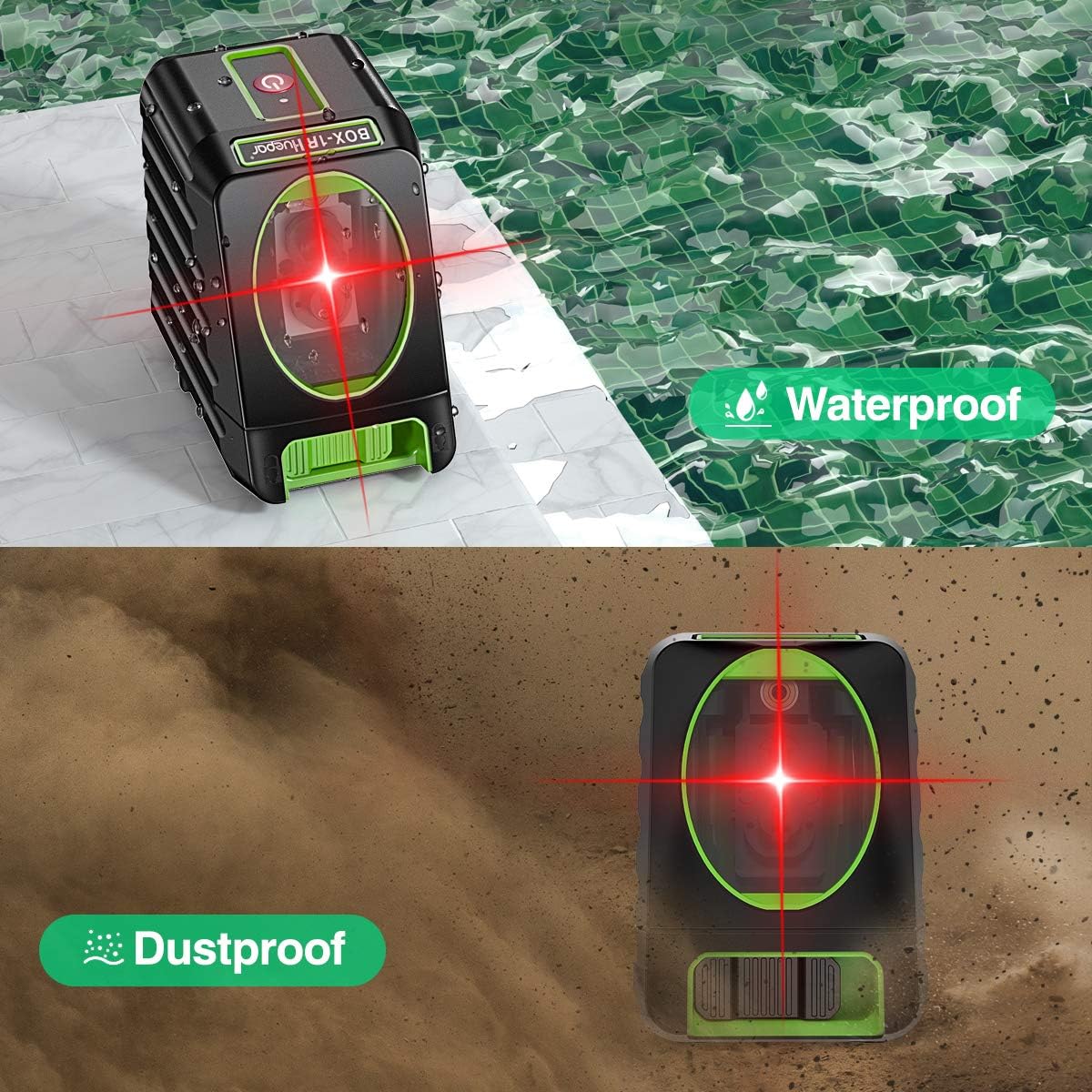 Huepar Self-Leveling Laser Level 150ft Outdoor Cross Line Laser, Selectable Laser Lines with Pulse Mode Level with Vertical Beam Spread Covers of 150°, 360°Magnetic Base and Battery Included-M-BOX-1R - - 