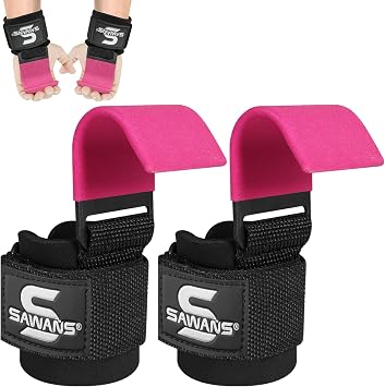 Lifting Hooks Non-Slip Coated Heavy Duty Solid Steel Neoprene Thick Padded Wrist Support Pair of Weight Lifting Gym Straps Deadlifts Chin Pull Up Fitness Bar Grip Strength Training Equipment Attachments Powerlifting