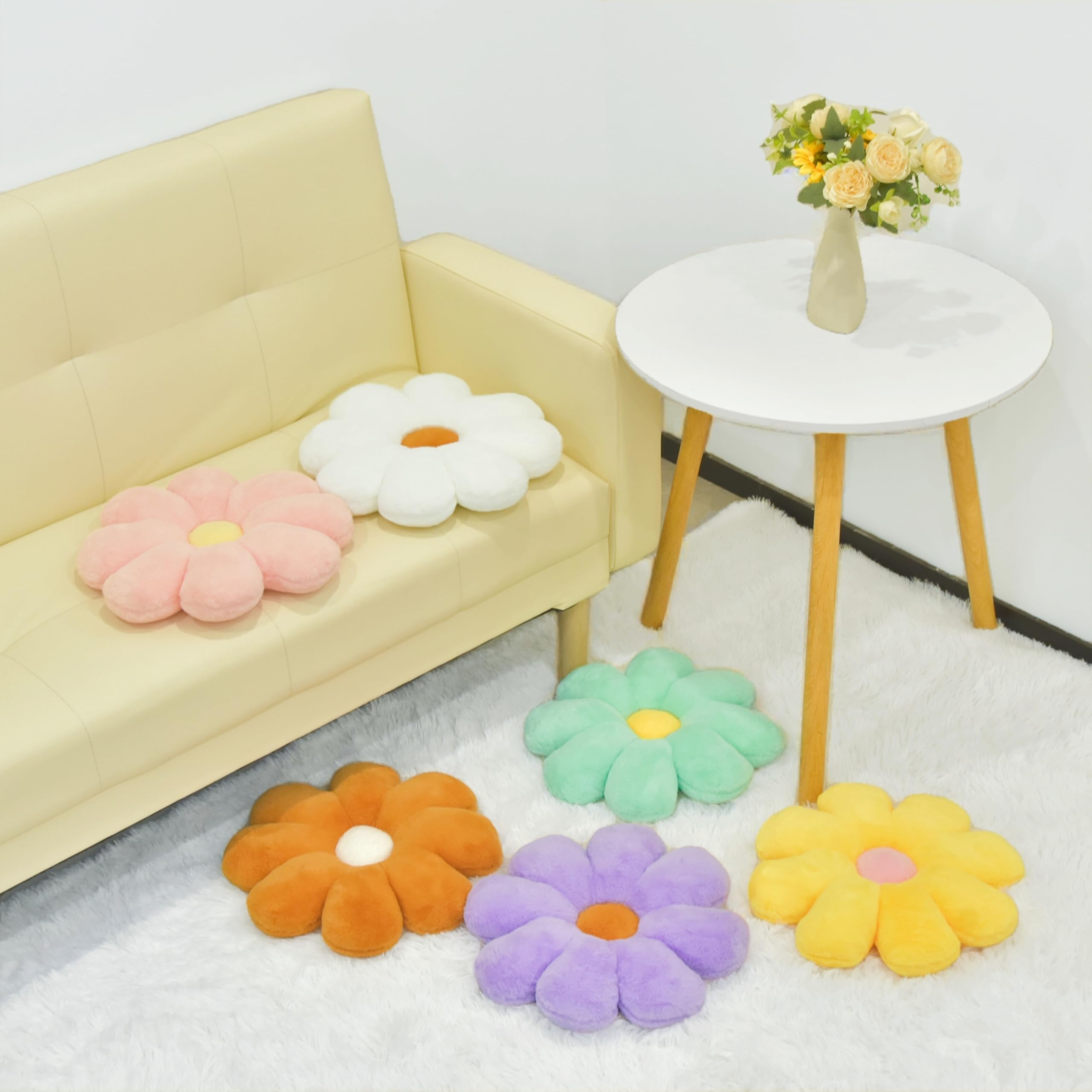Aryan Flower Cushion, Flower Pillow Green Throw Pillows, Cute Floor Cushions, Preppy Room Decor for Bedroom,Sofa, Couch 38cm (Green) - Image 4
