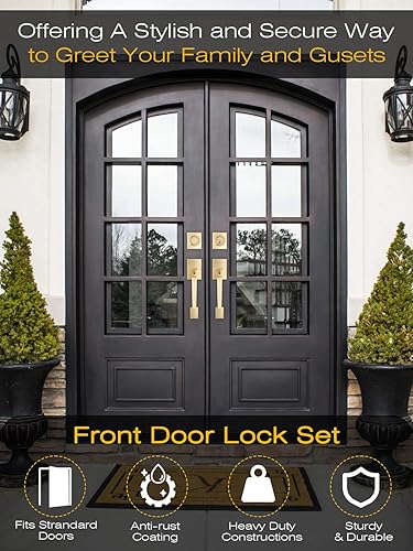 Miniatura 10 de Manija negra para puerta delantera, juego de manijas de puerta de entrada sin bloqueo, manija de puerta exterior negra, juego de manijas de puerta