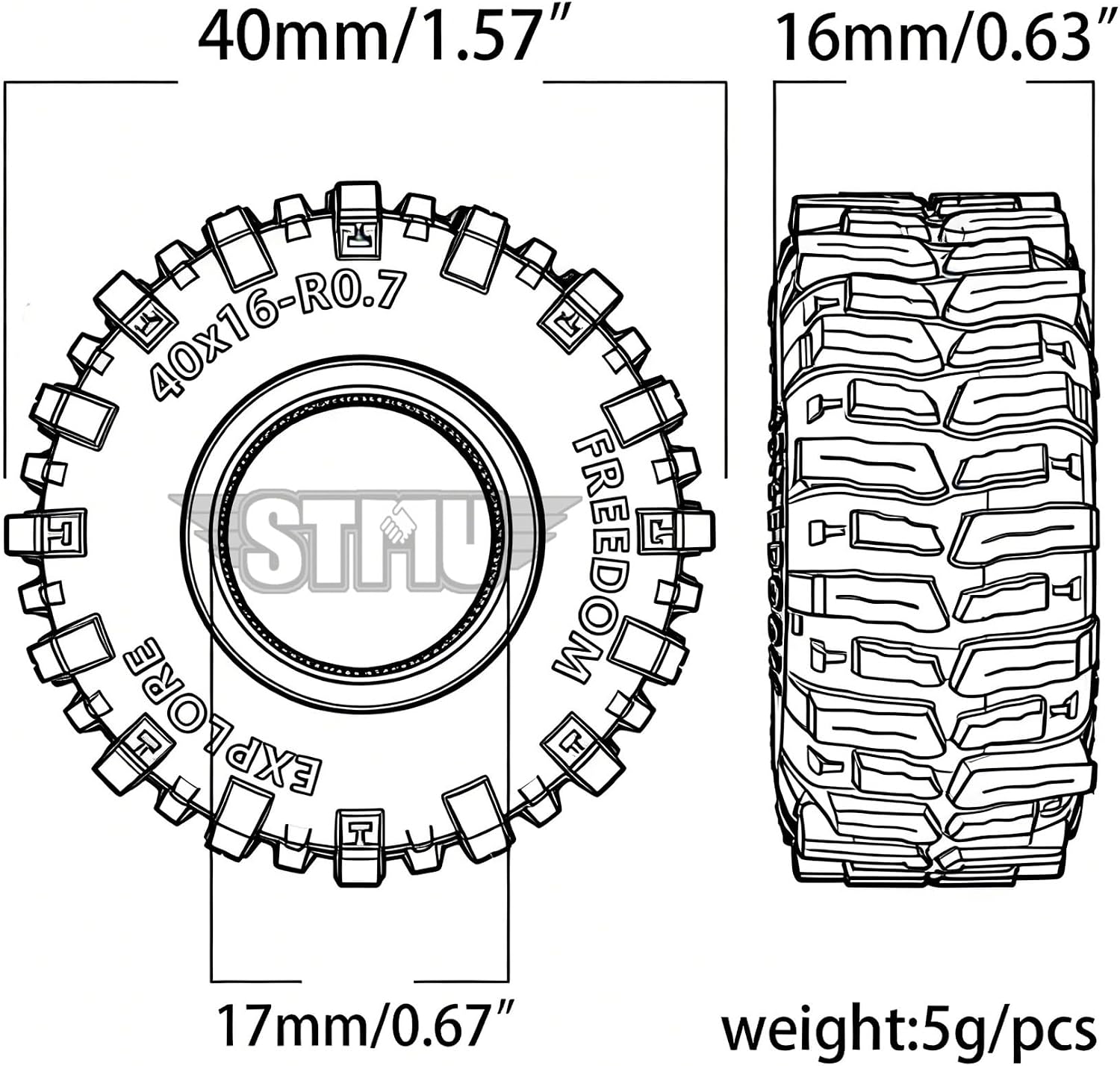 STMU 0.7'' MUD Tires OD 40 * 16mm Soft Sticky Tyres For /30 1/32 RC Crawler Axial SCX30 Redcat Ascent-32 Tires Upgrades (Tires)