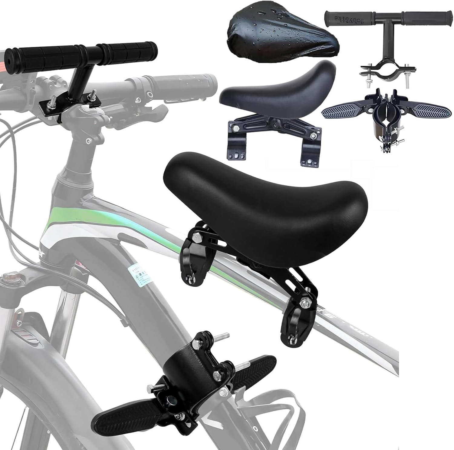 Front Mounted Bicycle Seats for Children with Kids Handlebars Foot Pedals Waterproof Seat Cover Set, Mountain Bike Child Seat Kids Bike Seat Suitable for MTB and City Bicycles