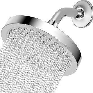 Nuodan High Pressure 6 Inch Rain Shower Head with 6 Inch Arm - Luxury Rainfall Chrome for Low Water Pressure Homes