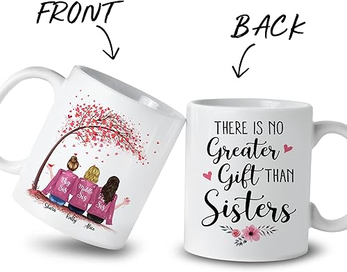 Miniatura 2 de Gossby Taza de café personalizada para hermana  Regalo personalizado de 3 hermanas de parte de hermana con diseño, nombre  cumpleaños, Navidad,