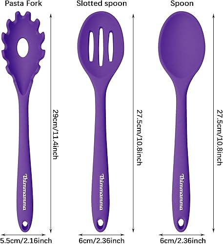 Miniatura 3 de Juego de 4 cucharas ranuradas para pasta de silicona resistente al calor, para utensilios de cocina antiadherentes, espátulas ranuradas de silicona