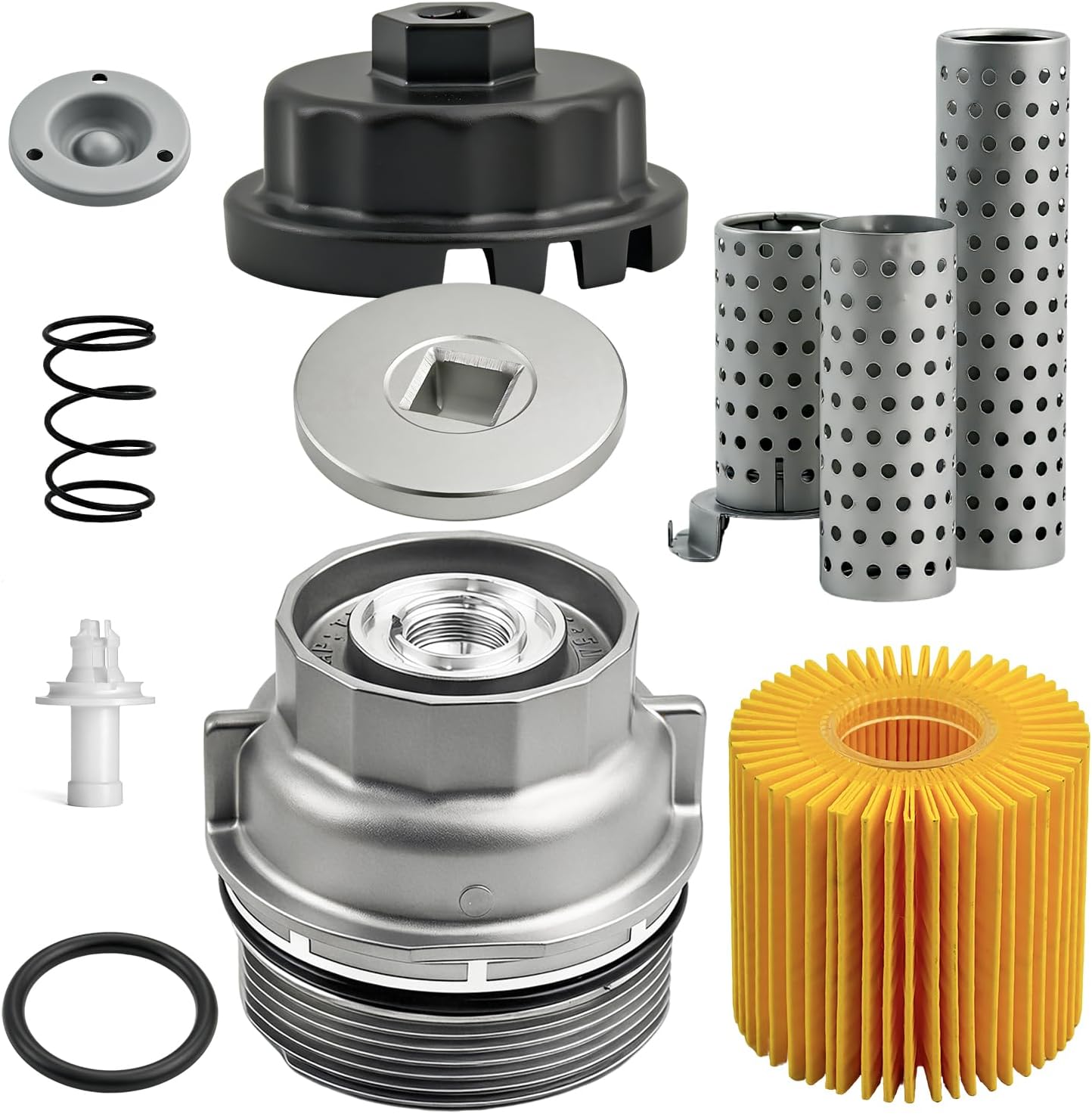 Aluminum Oil Filter Housing Cap Kits Replaces 15620-31060 Fits Toyota Camry Tundra Tacoma RAV4 Highlander 4Runner Sienna & Lexus ES350 RX350 RX450h LS460 (2005-2019)