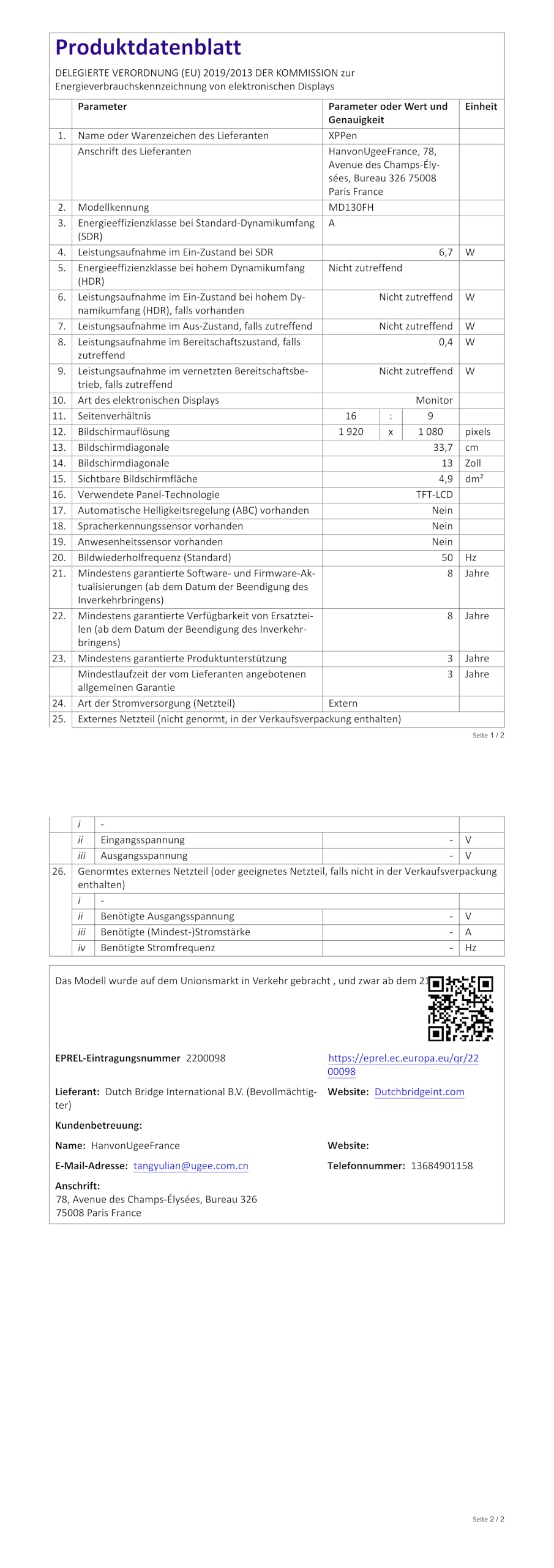 XPPen Artist 13.3 Pro V2 Grafikdisplay für PC, 13.3 Zoll Grafiktablett mit 16K Stift, 99% sRGB, kompatibel mit Windows, macOS, Android, ChromeOS, Linux