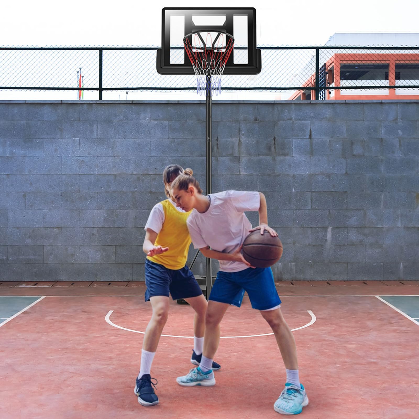 COSTWAY Canestro da Basket Portatile e Regolabile 180-305 cm, Canestro da Basket da Esterno ed Interno con Tabellone Resistente, Rete di Nylon e Base Riempibile, Ideale per Adolescenti e Adulti