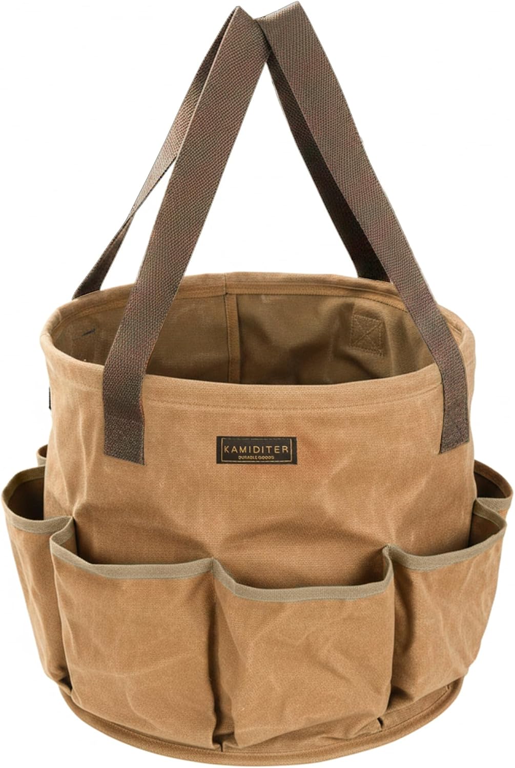 Large Capacity Collapsible 8-Gal (30L) Tool Bag with Handles, Round Gusset Organizer for Car Trunk Storage, 13.5" D x 12.5" H | Khaki