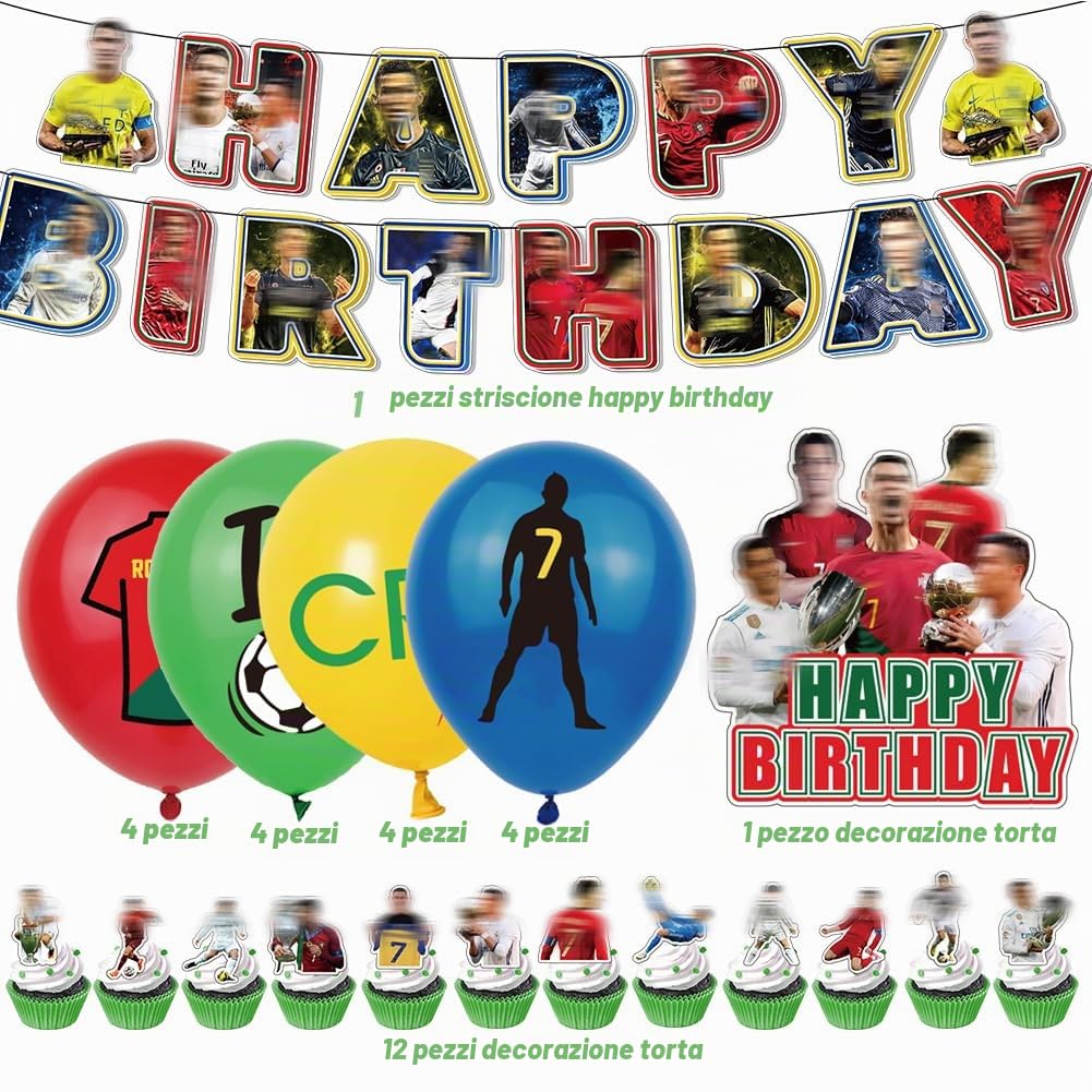 Calcio Festa di Compleanno, 30 pcs Decorazione di Compleanno dei Cartoni Animati - Bandiere, Palloncini, Decorazioni per Torte, Cupcake Topper Forniture per Feste