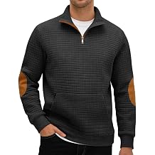 Mens Sweatshirt Casual Stand Collar Quarter Zip Pullover Fall Waffle Sweaters Long Sleeve with Pockets