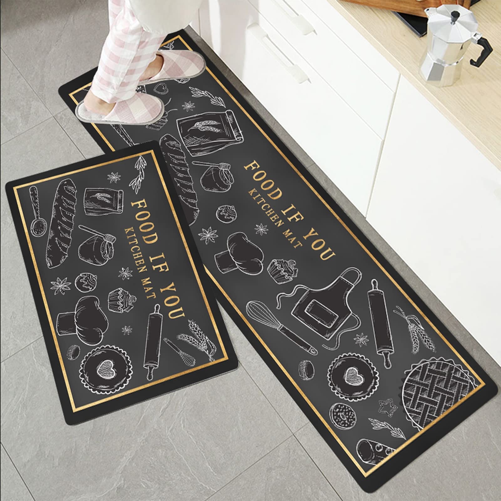 ZYFAB PVC Küchenmatten, Anti-Ermüdung Bodenmatte rutschfest Küchenbodenmatten Nordisch Leder Küchenteppich Wasserdicht Spülbeckenmatte Innenbereich,H,45 * 90cm