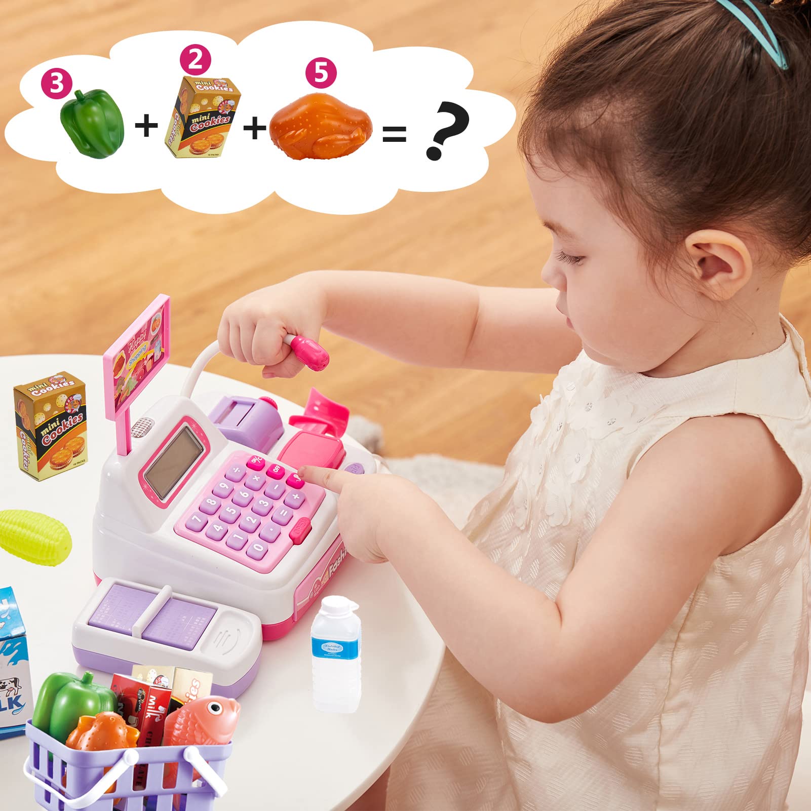 Caisse Enregistreuse Jouet Pour Enfants 3 Ans+ - Avec Imprimante à Tickets, Scanner Et Aliments - Jeu De Rôle épicier éducatif